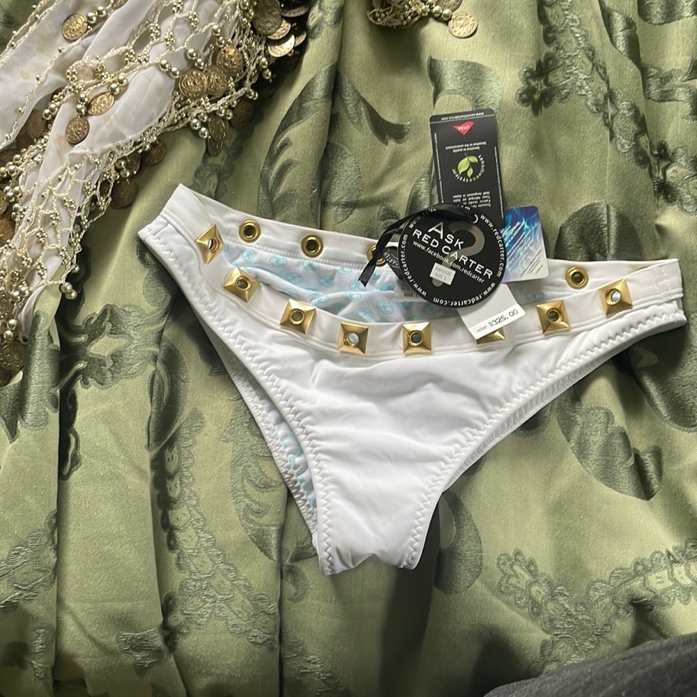 1lb  white & Gold Square Rivet adorn Waistband  A Dazzling W/Any  Bikini Top:)